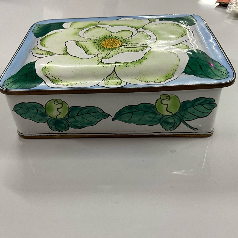 Magnolia 🌿 Asian Cloisonné Beautiful Enamel Trinket Box - Picture 2 of 14